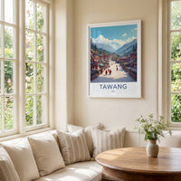 Tawang Poster - India Travel Art - Himalayan Town Monks Home Decor