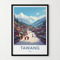 Tawang Poster - India Travel Art - Himalayan Town Monks Home Decor