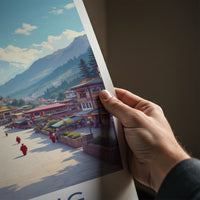 Tawang Poster - India Travel Art - Himalayan Town Monks Home Decor