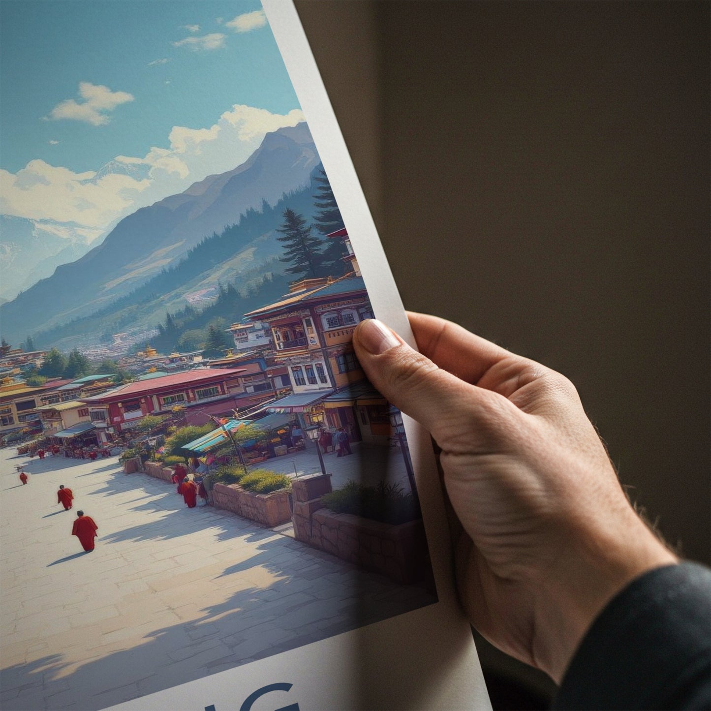 Tawang Poster - India Travel Art - Himalayan Town Monks Home Decor