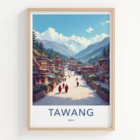 Tawang Poster - India Travel Art - Himalayan Town Monks Home Decor