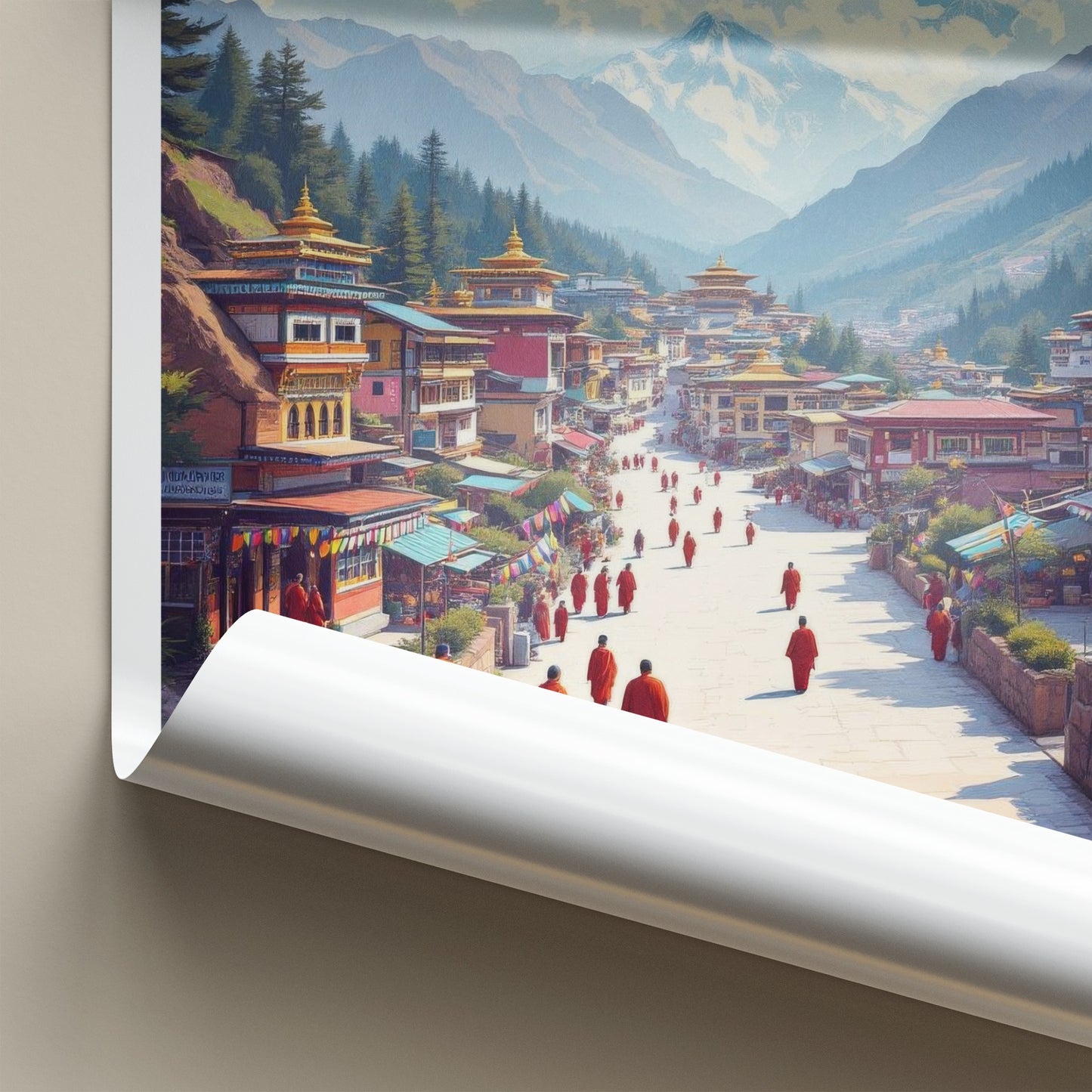 Tawang Poster - India Travel Art - Himalayan Town Monks Home Decor