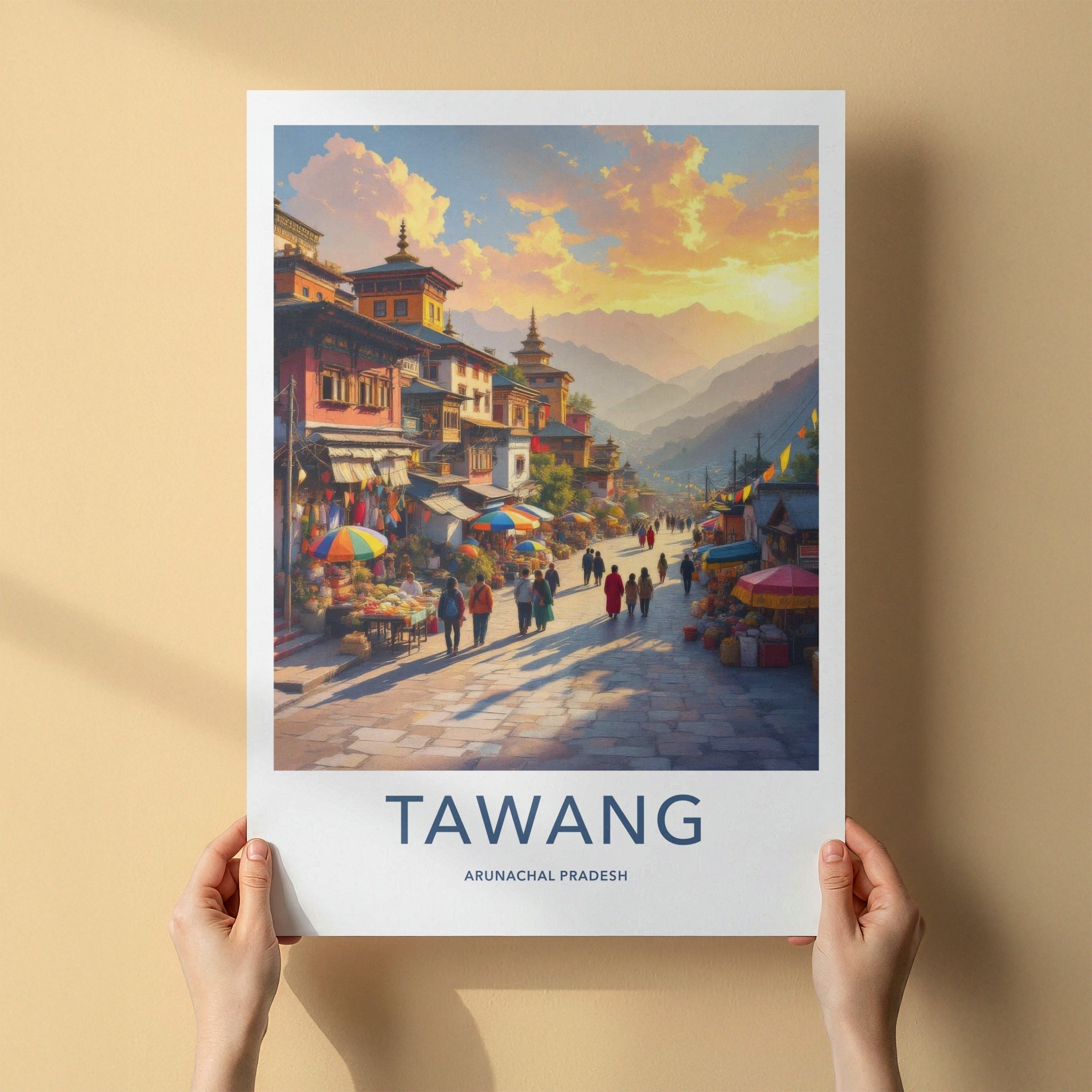 Tawang Poster - India Wall Art - Arunachal Pradesh Lively Street Market Gift
