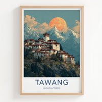 Tawang Poster - India Wall Art - Arunachal Pradesh Monastery Sunset Gift