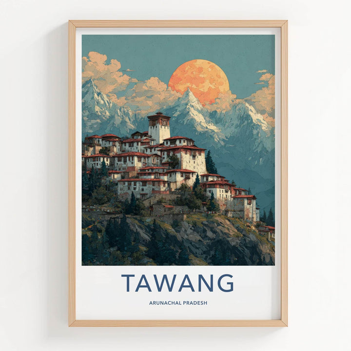 Tawang Poster - India Wall Art - Arunachal Pradesh Monastery Sunset Gift