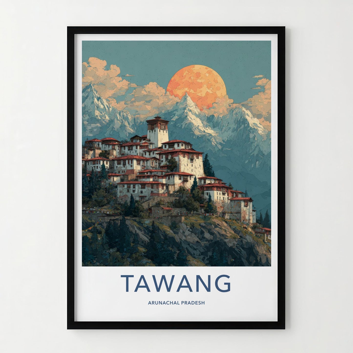 Tawang Poster - India Wall Art - Arunachal Pradesh Monastery Sunset Gift
