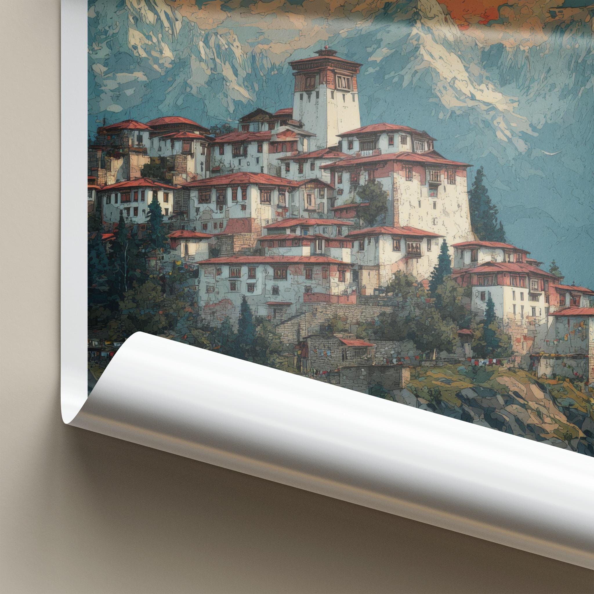 Tawang Poster - India Wall Art - Arunachal Pradesh Monastery Sunset Gift