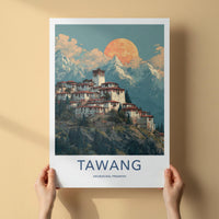 Tawang Poster - India Wall Art - Arunachal Pradesh Monastery Sunset Gift