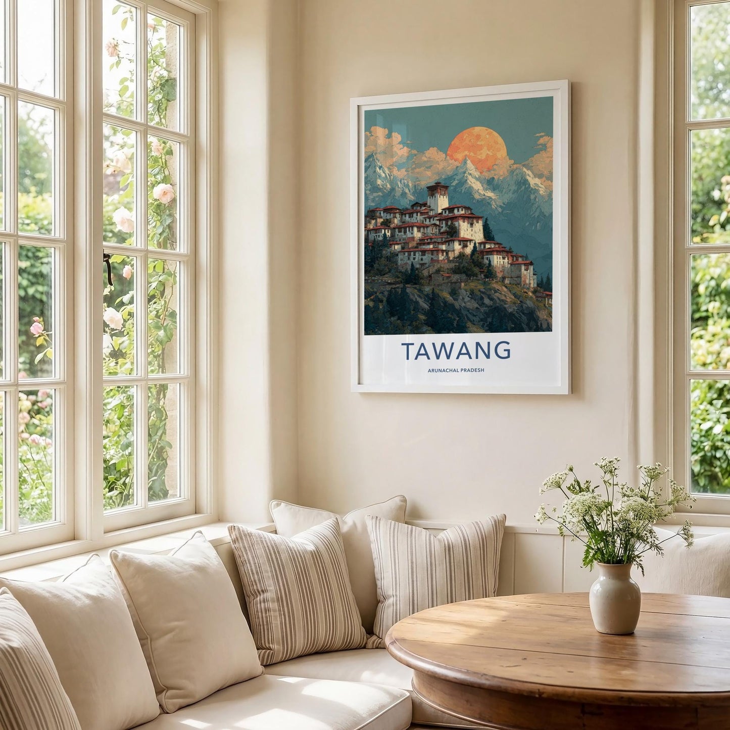 Tawang Poster - India Wall Art - Arunachal Pradesh Monastery Sunset Gift