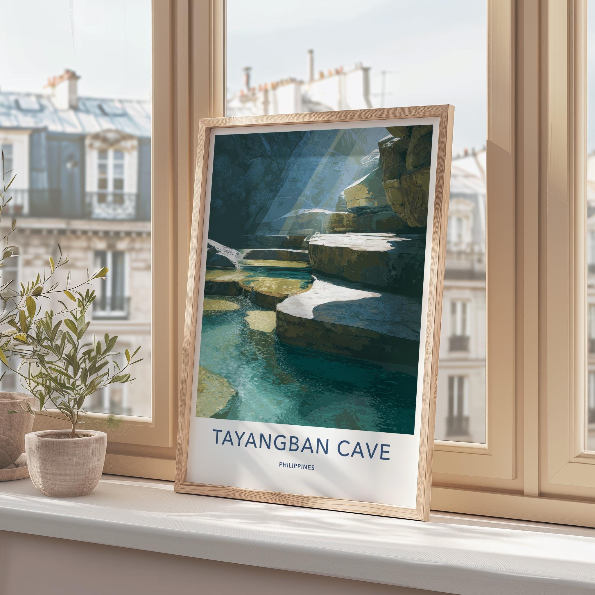 Tayangban Cave Poster - Philippines Travel Art - Sunlit Cave Pools Home Decor
