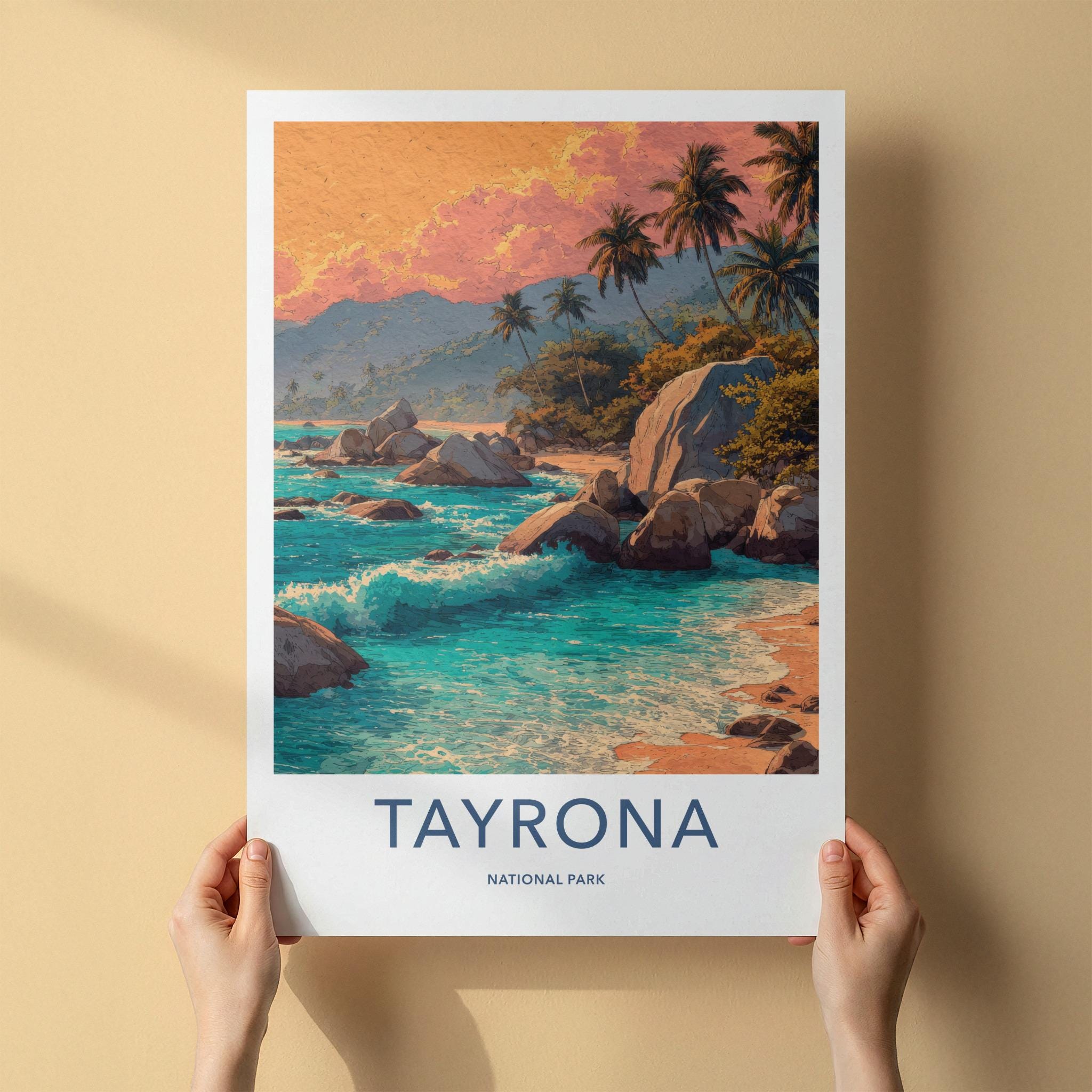 Tayrona Poster - Colombia Framed Print - Palm Beach Sunset Lounge Decor
