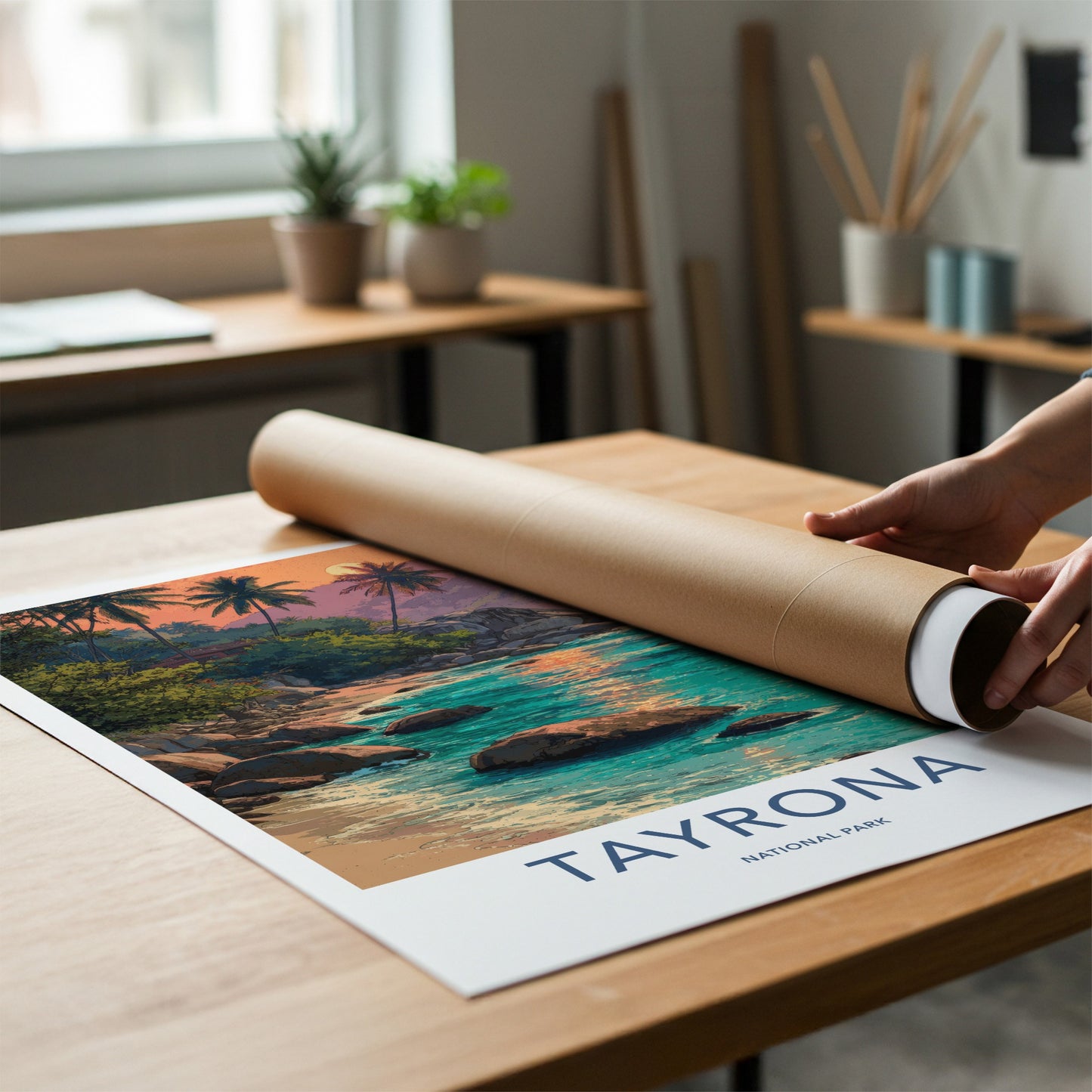 Tayrona Poster - Colombia Palm Trees Sunset Wall Decor