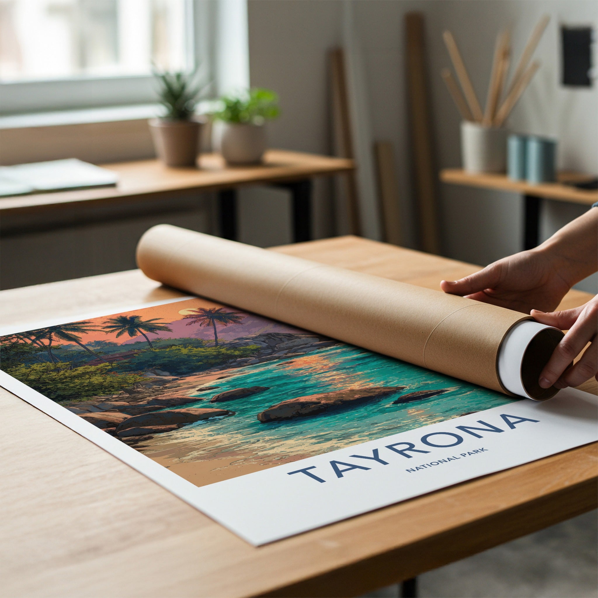 Tayrona Poster - Colombia Palm Trees Sunset Wall Decor