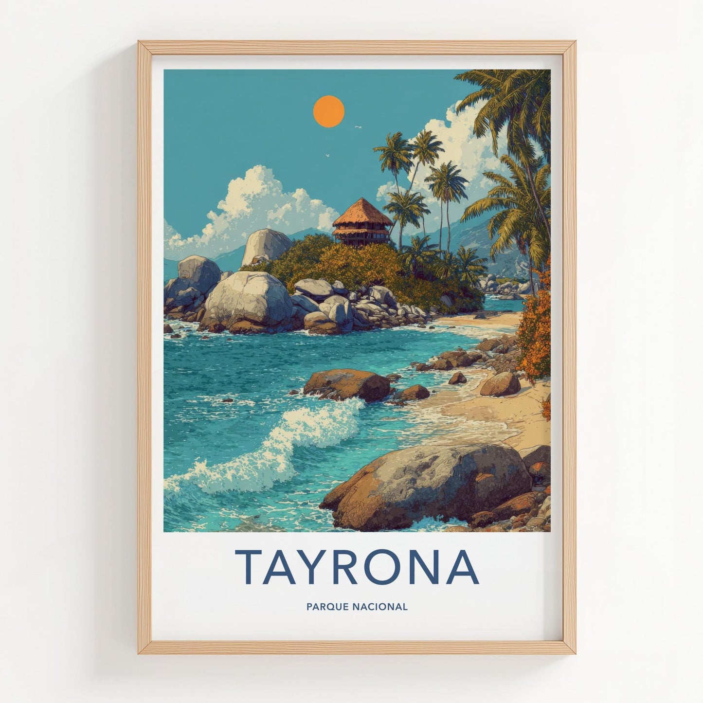 Tayrona Poster - Colombia Travel Art - Tropical Beach Hut Home Decor