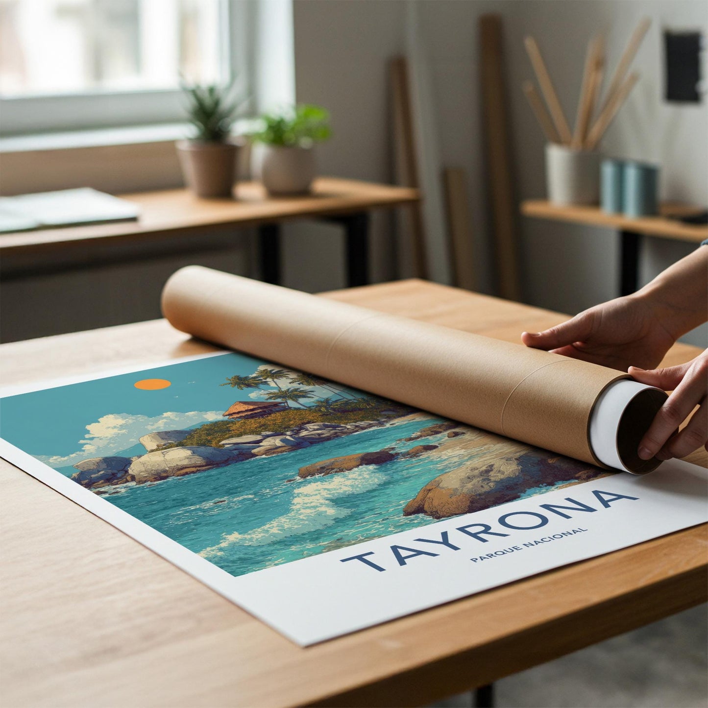 Tayrona Poster - Colombia Travel Art - Tropical Beach Hut Home Decor