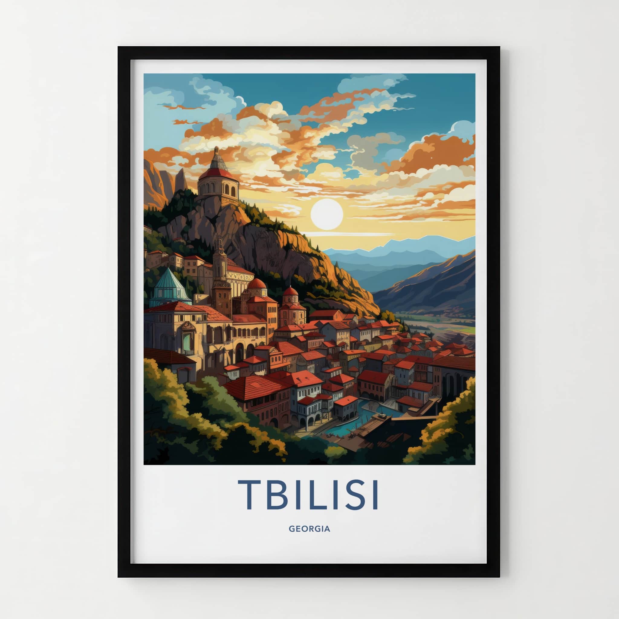 Tbilisi Poster - Georgia Travel Art - Hillside Cityscape Sunset Home Decor