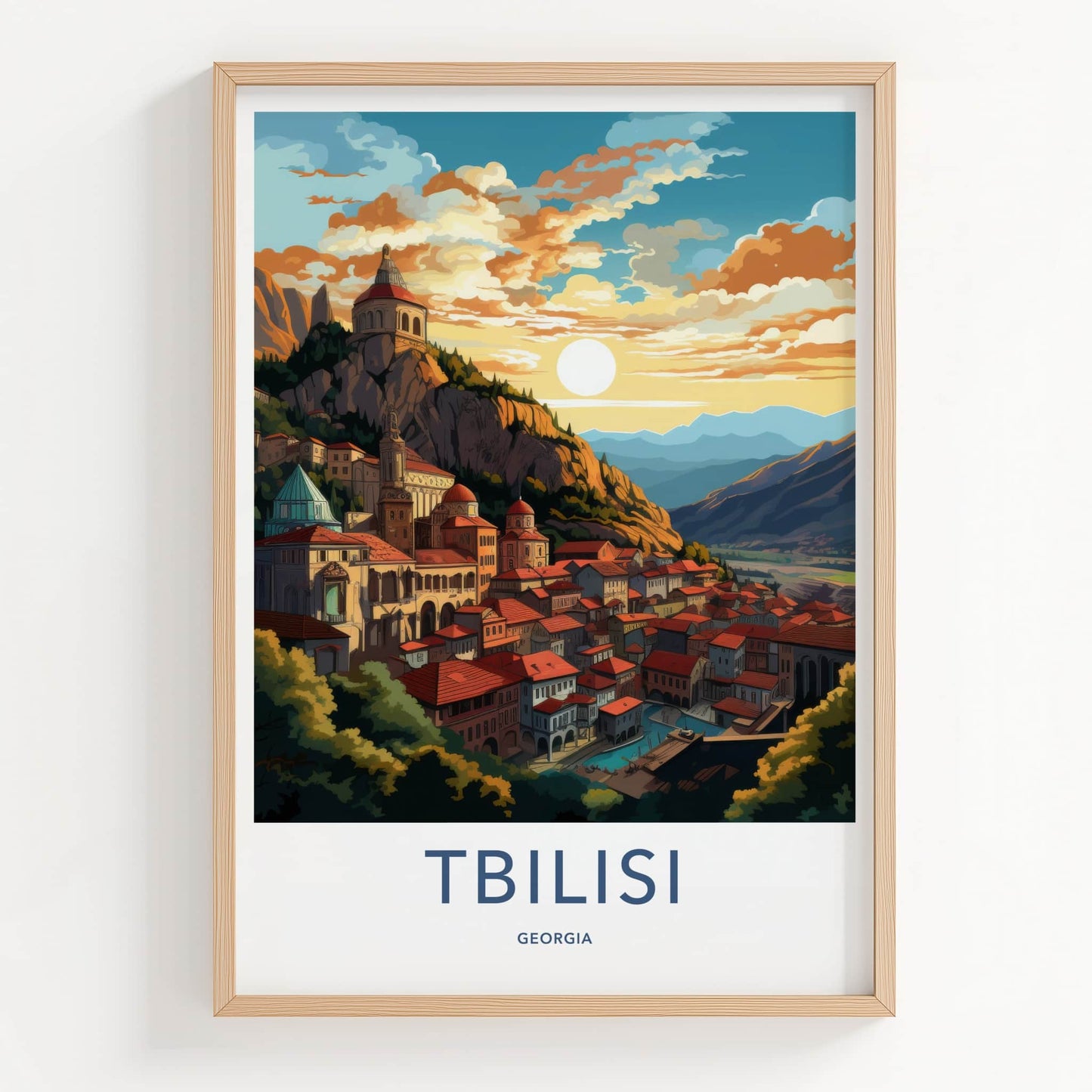 Tbilisi Poster - Georgia Travel Art - Hillside Cityscape Sunset Home Decor