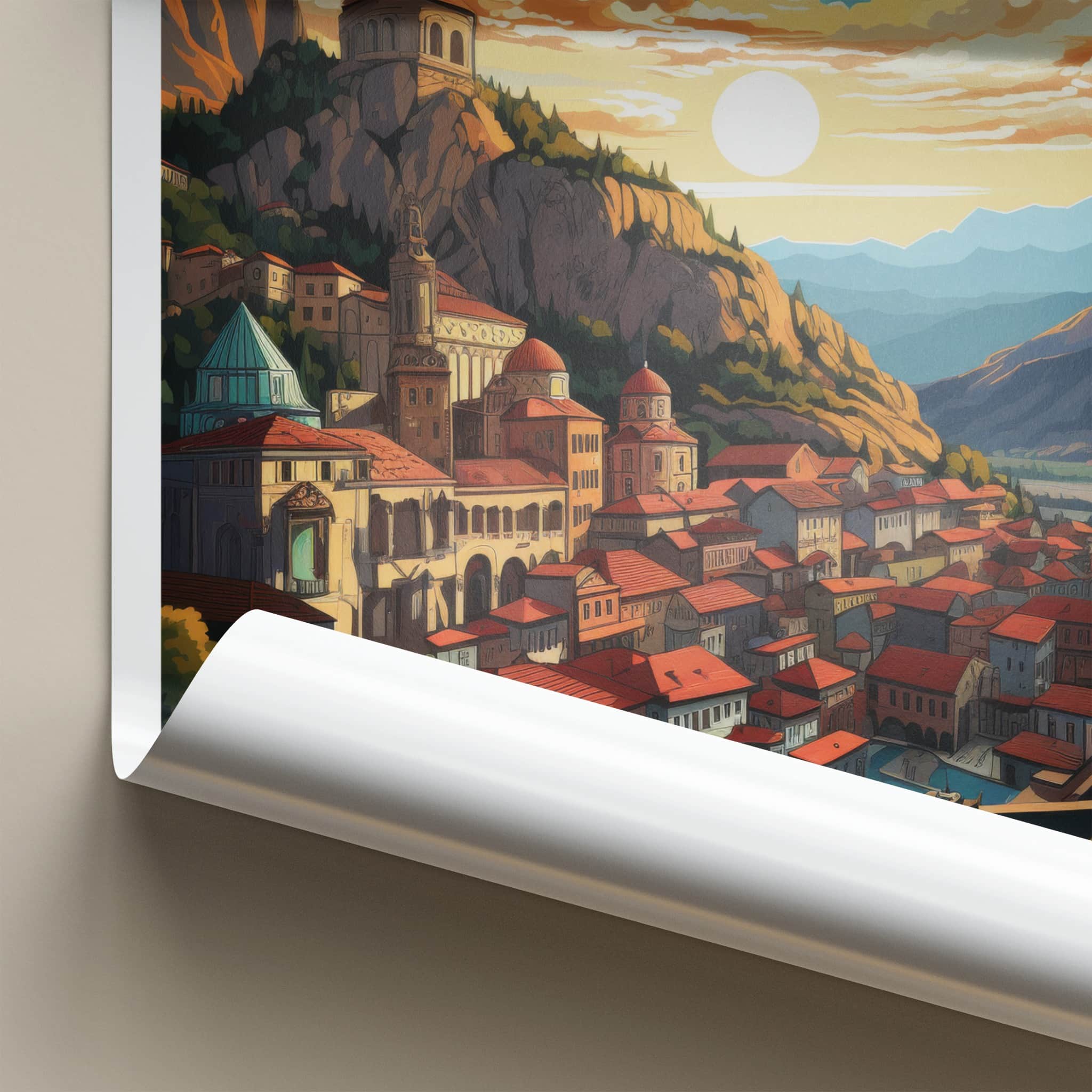 Tbilisi Poster - Georgia Travel Art - Hillside Cityscape Sunset Home Decor