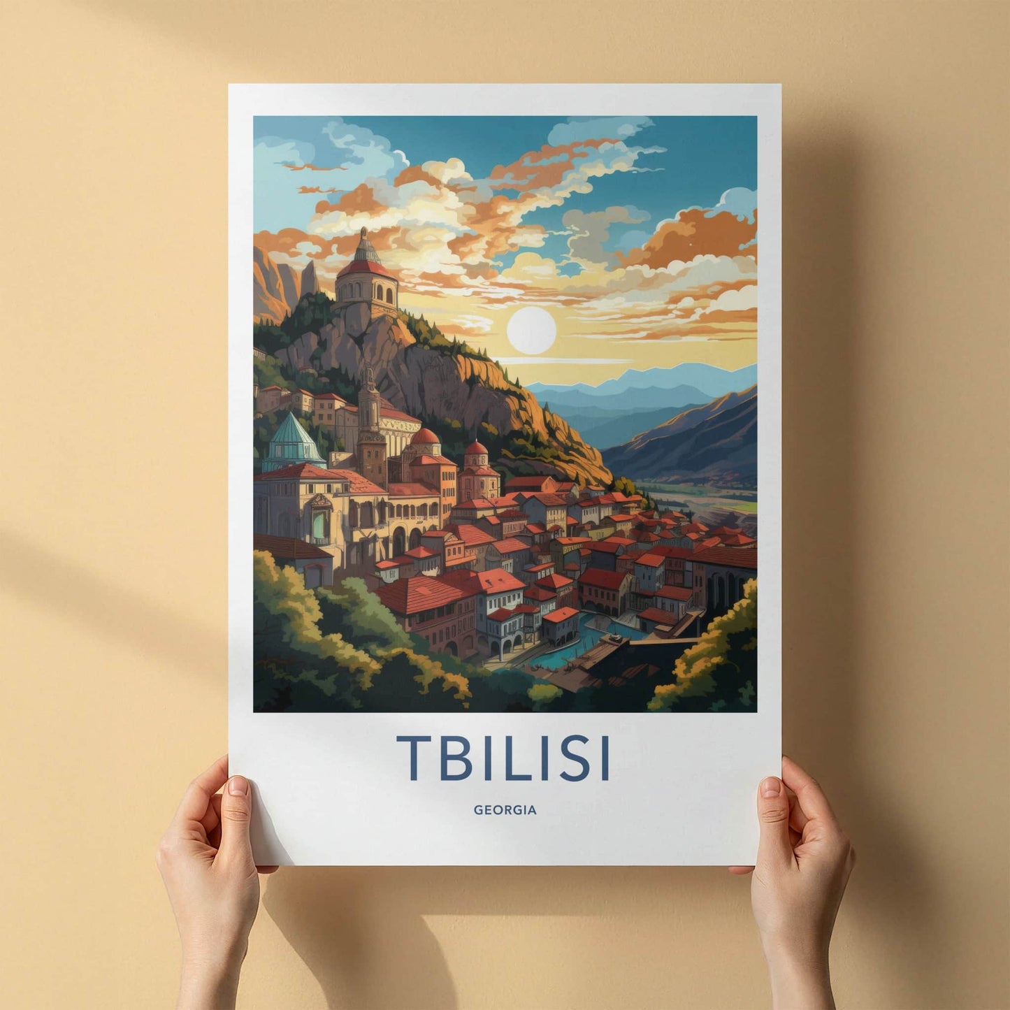 Tbilisi Poster - Georgia Travel Art - Hillside Cityscape Sunset Home Decor