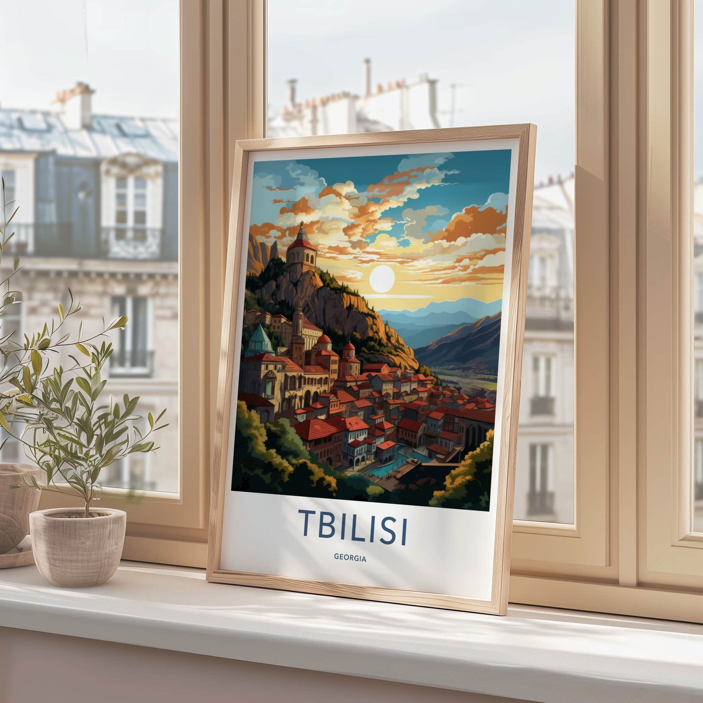 Tbilisi Poster - Georgia Travel Art - Hillside Cityscape Sunset Home Decor