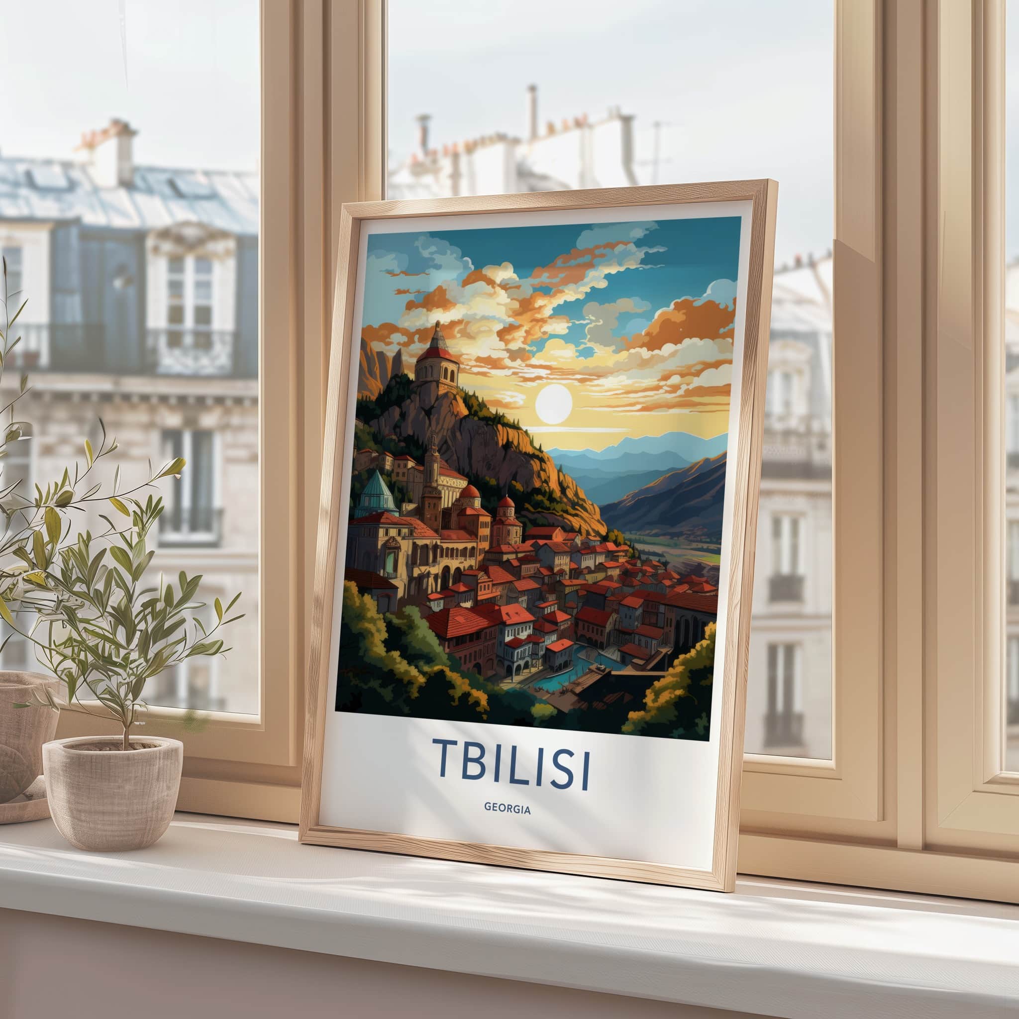 Tbilisi Poster - Georgia Travel Art - Hillside Cityscape Sunset Home Decor