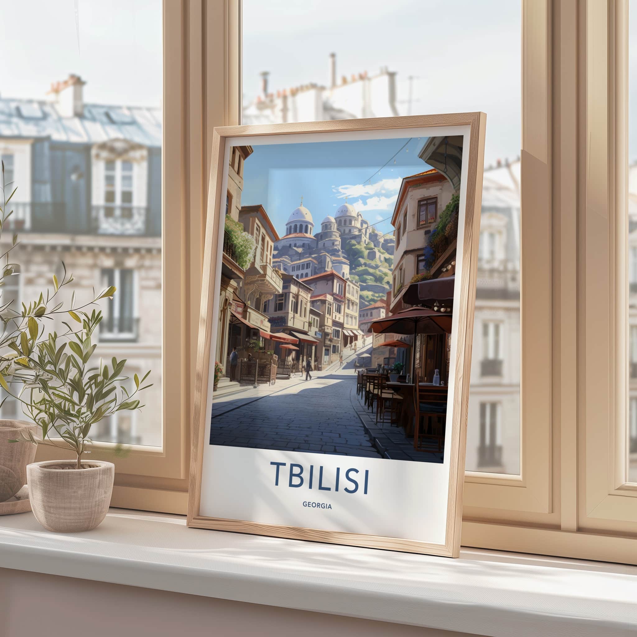 Tbilisi Poster - Georgia Travel Art - Hillside village Street Home Decor