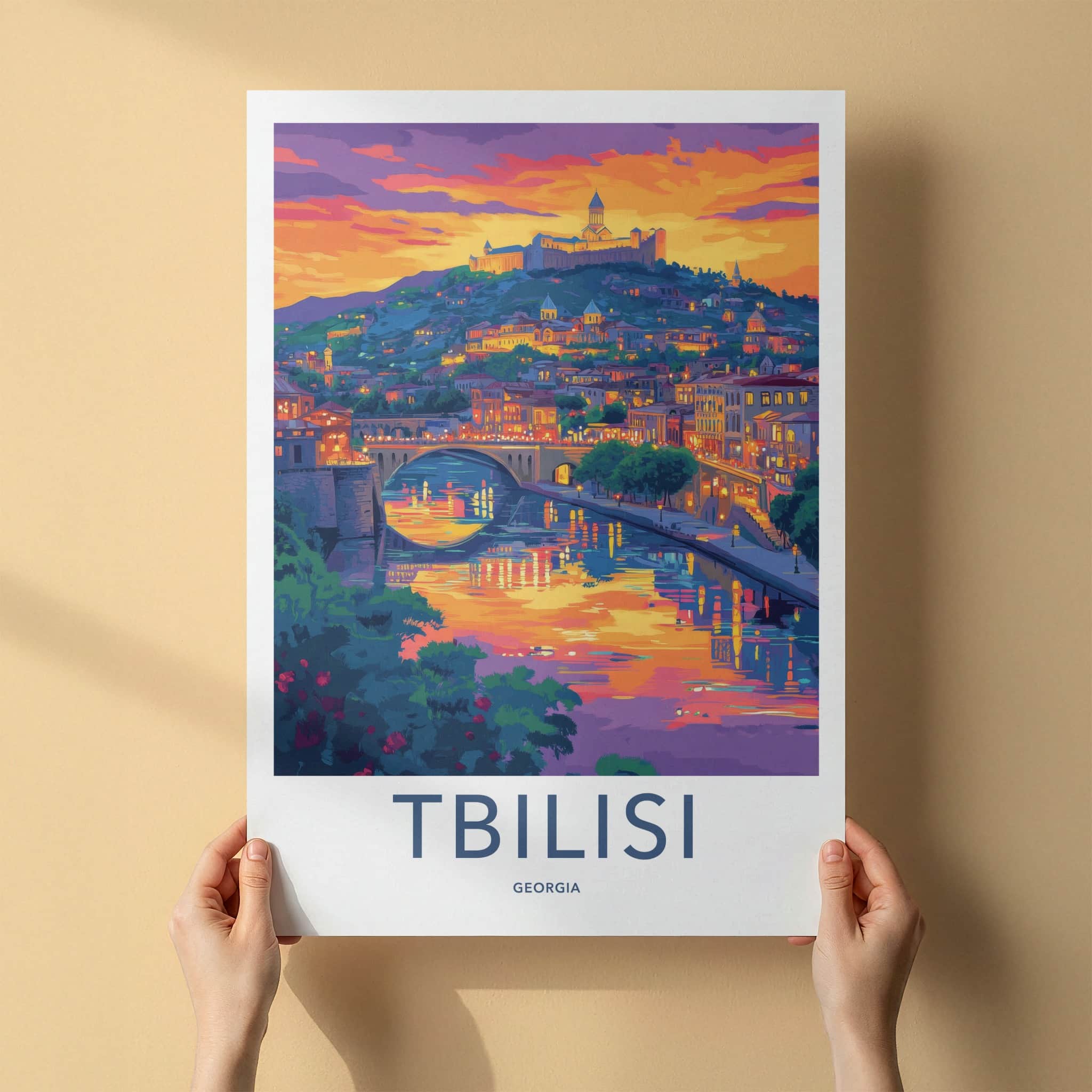 Tbilisi Poster - Georgia Travel Art - Vibrant Cityscape Sunset Home Decor