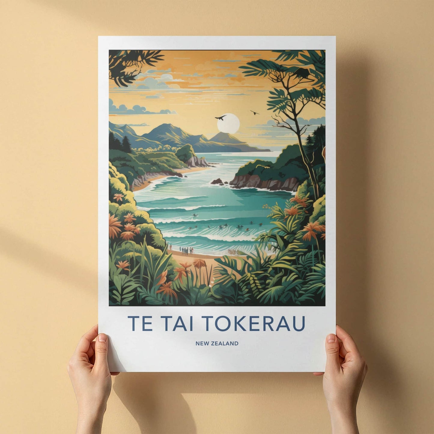 Te Tai Tokerau Poster - New Zealand Travel Art - Lush Coastal Bay Home Decor