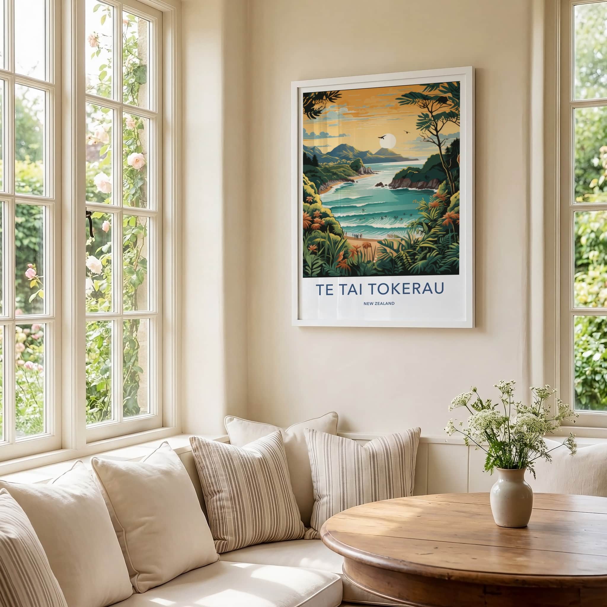 Te Tai Tokerau Poster - New Zealand Travel Art - Lush Coastal Bay Home Decor