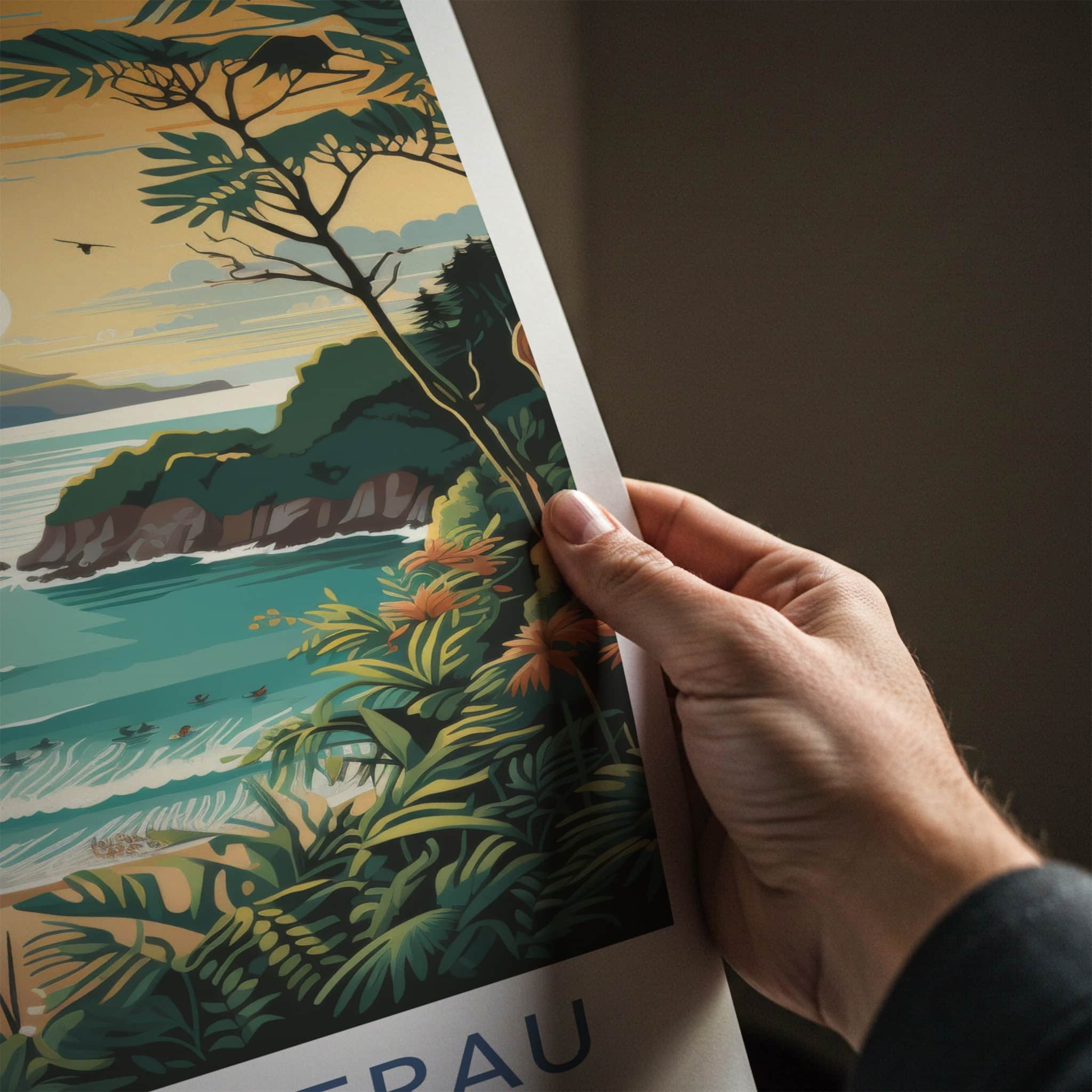 Te Tai Tokerau Poster - New Zealand Travel Art - Lush Coastal Bay Home Decor