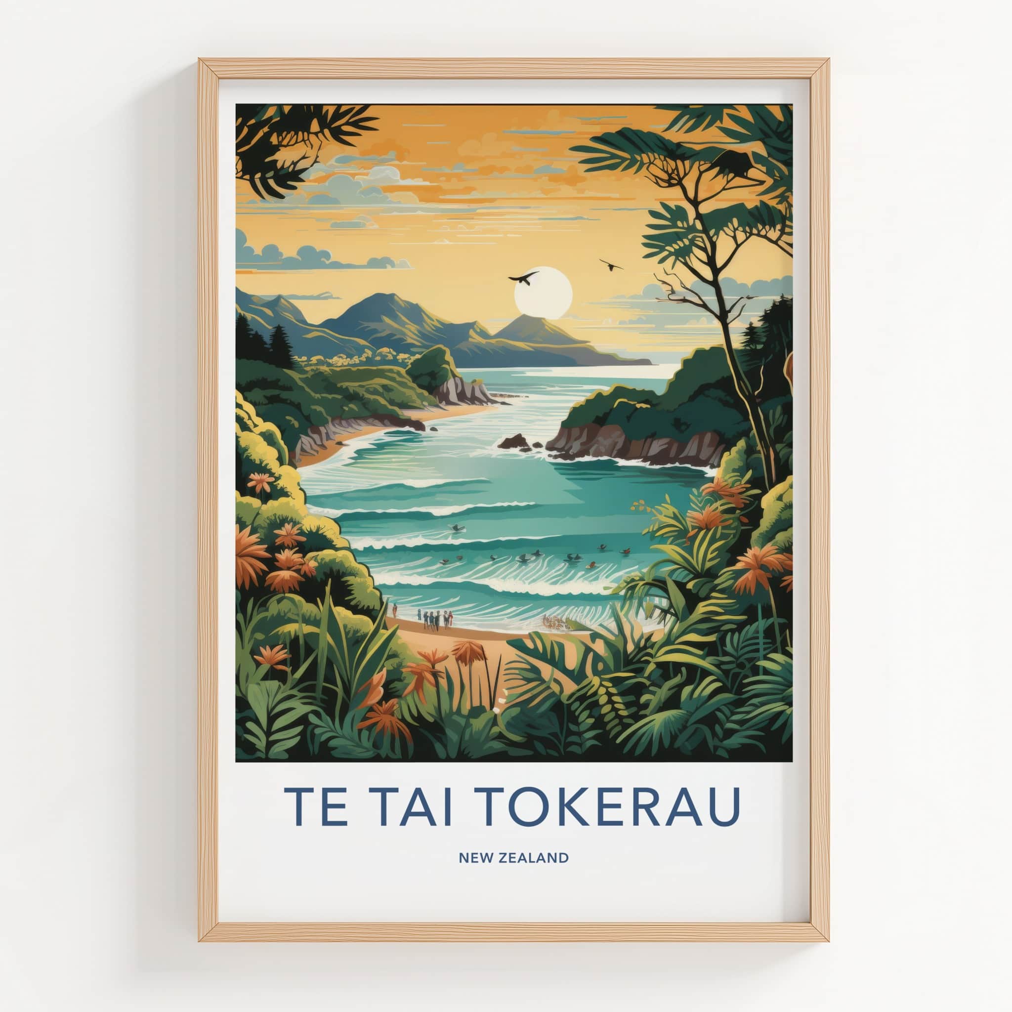 Te Tai Tokerau Poster - New Zealand Travel Art - Lush Coastal Bay Home Decor