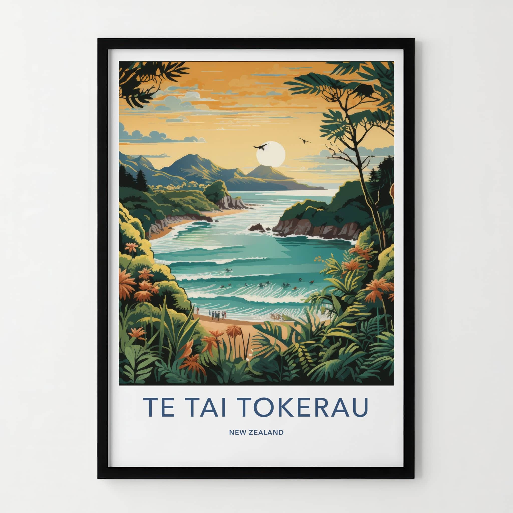 Te Tai Tokerau Poster - New Zealand Travel Art - Lush Coastal Bay Home Decor