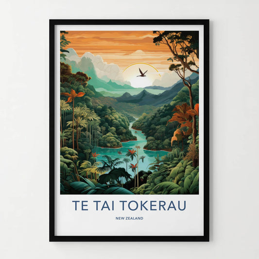 TE TAI TOKERAU Poster - New Zealand Travel Art - Lush Green Valley Home Decor