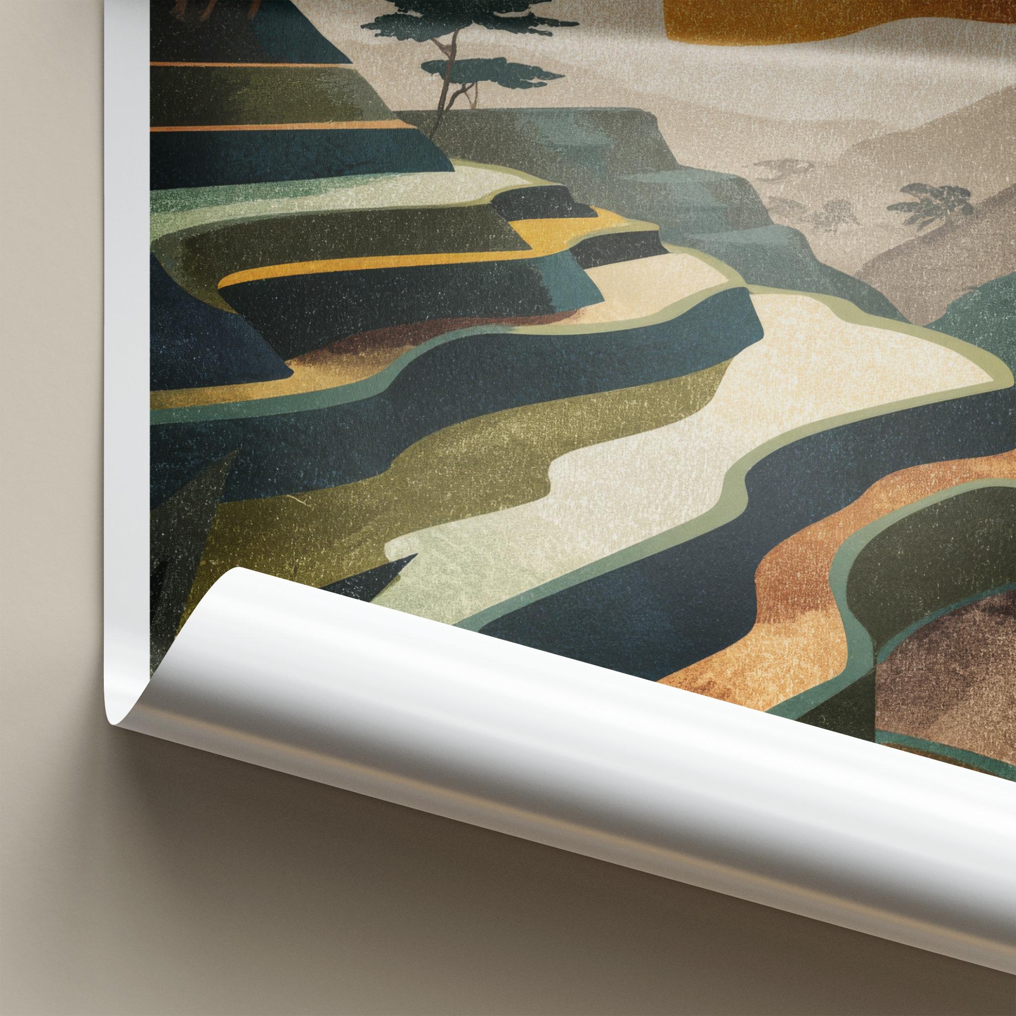 Tegallalang Poster - Indonesia Travel Art - Terraced Fields Sunset Home Decor