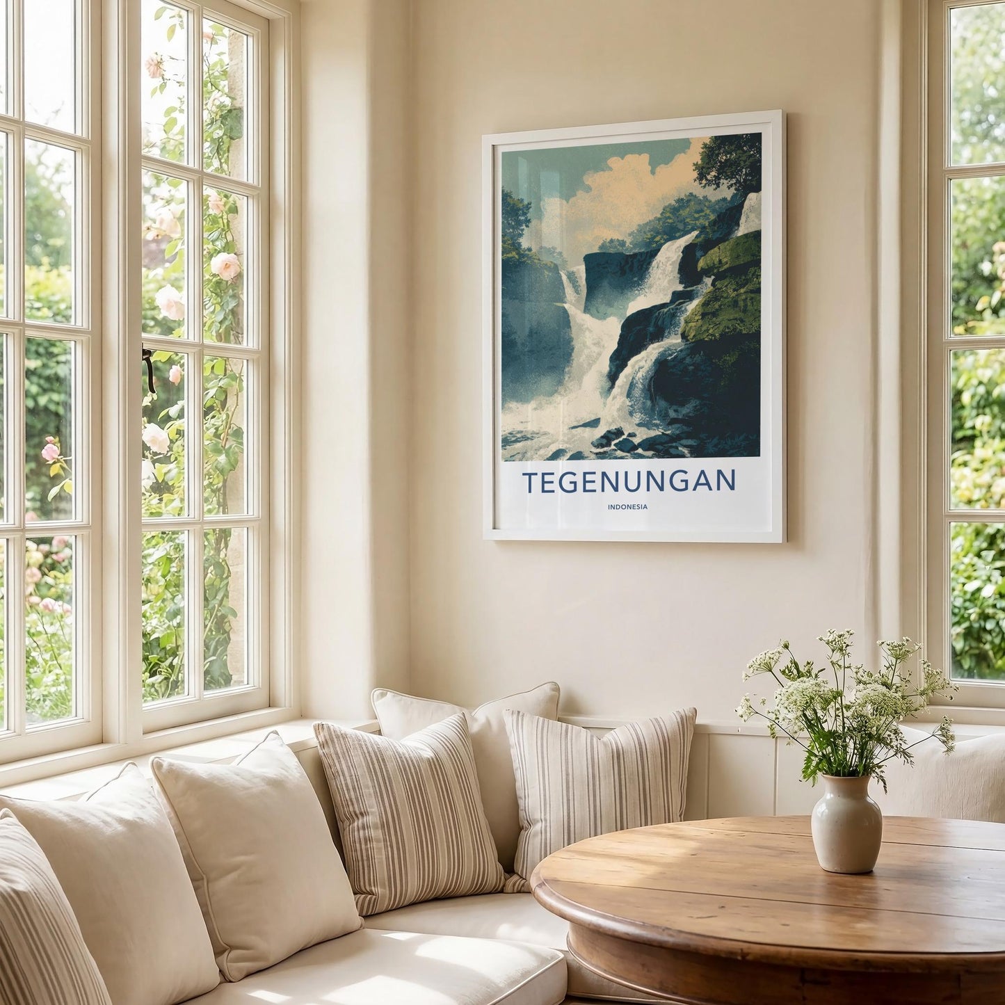 Tegenungan Poster - Indonesia Travel Art - Cascading Water Rocky Home Decor
