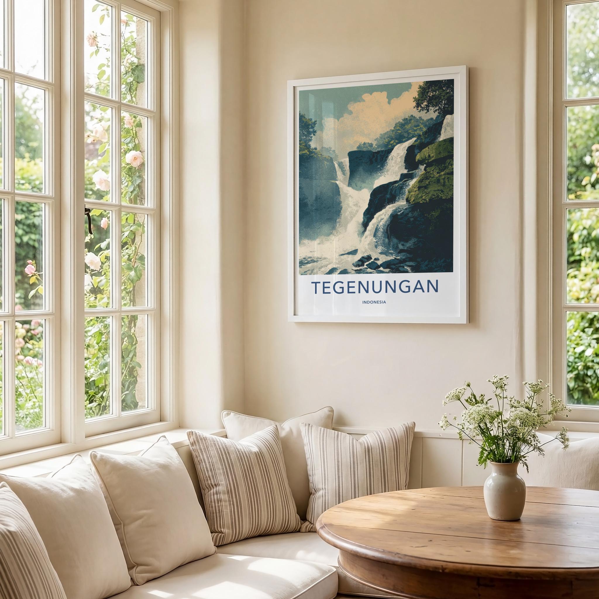 Tegenungan Poster - Indonesia Travel Art - Cascading Water Rocky Home Decor