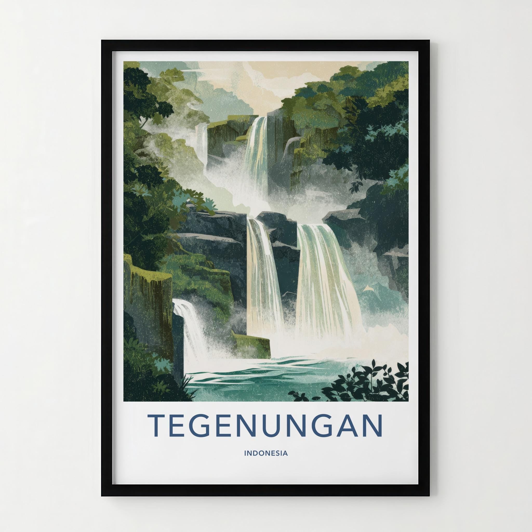 Tegenungan Poster - Indonesia Travel Art - Tropical Tiered Waterfalls Wall Decor