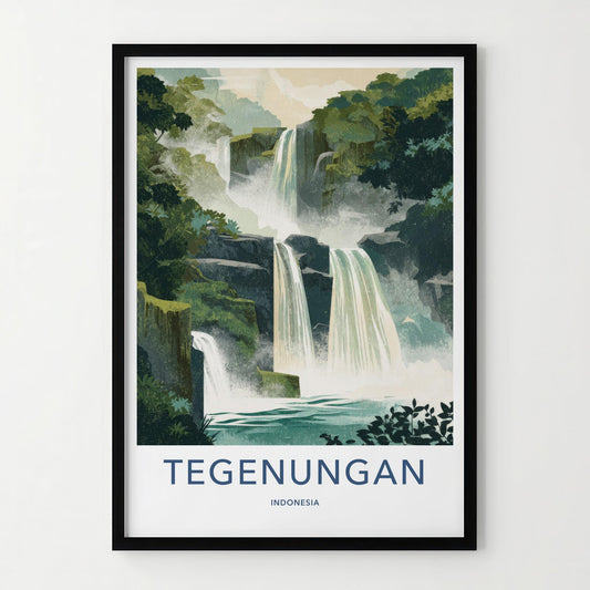 Tegenungan Poster - Indonesia Travel Art - Tropical Tiered Waterfalls Wall Decor