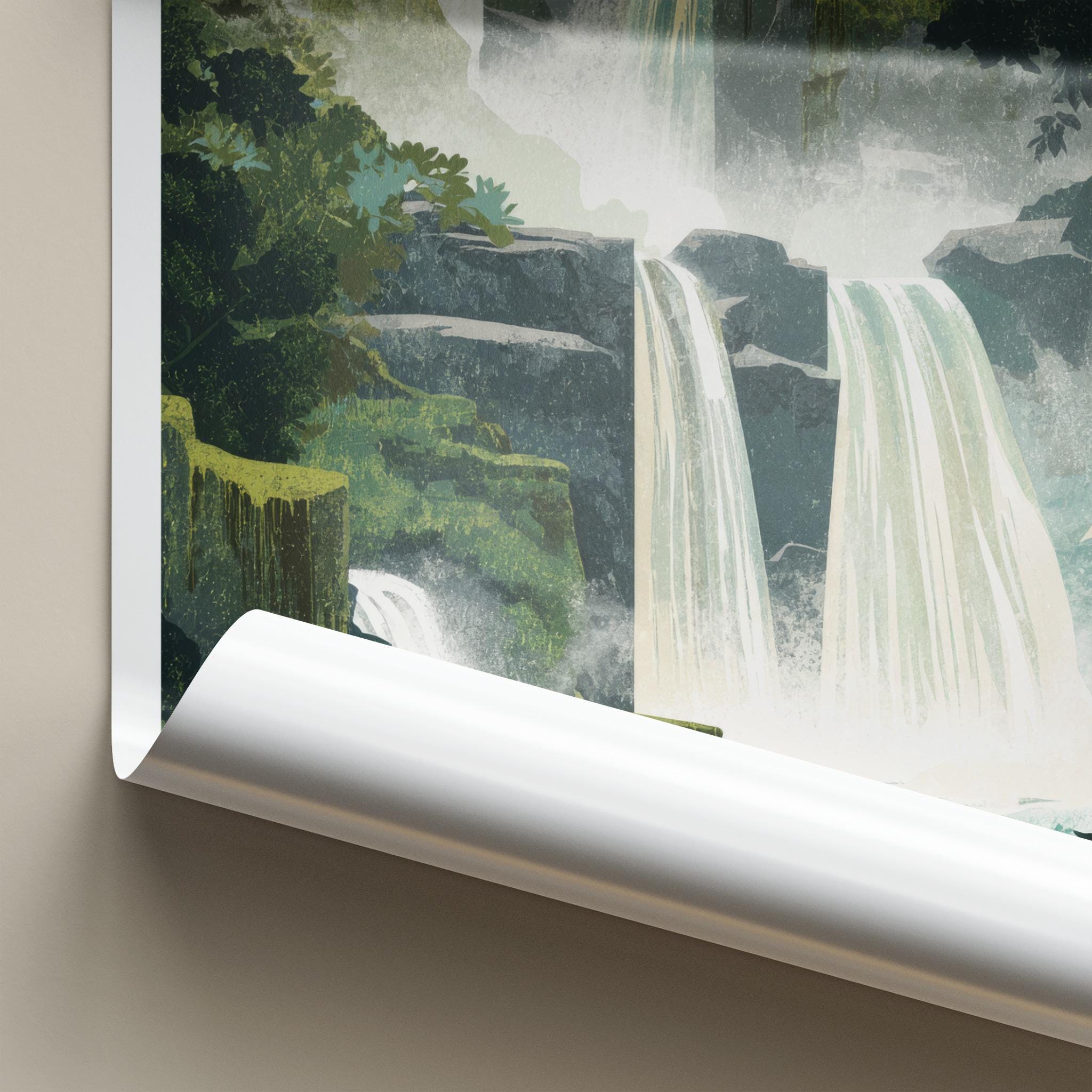 Tegenungan Poster - Indonesia Travel Art - Tropical Tiered Waterfalls Wall Decor