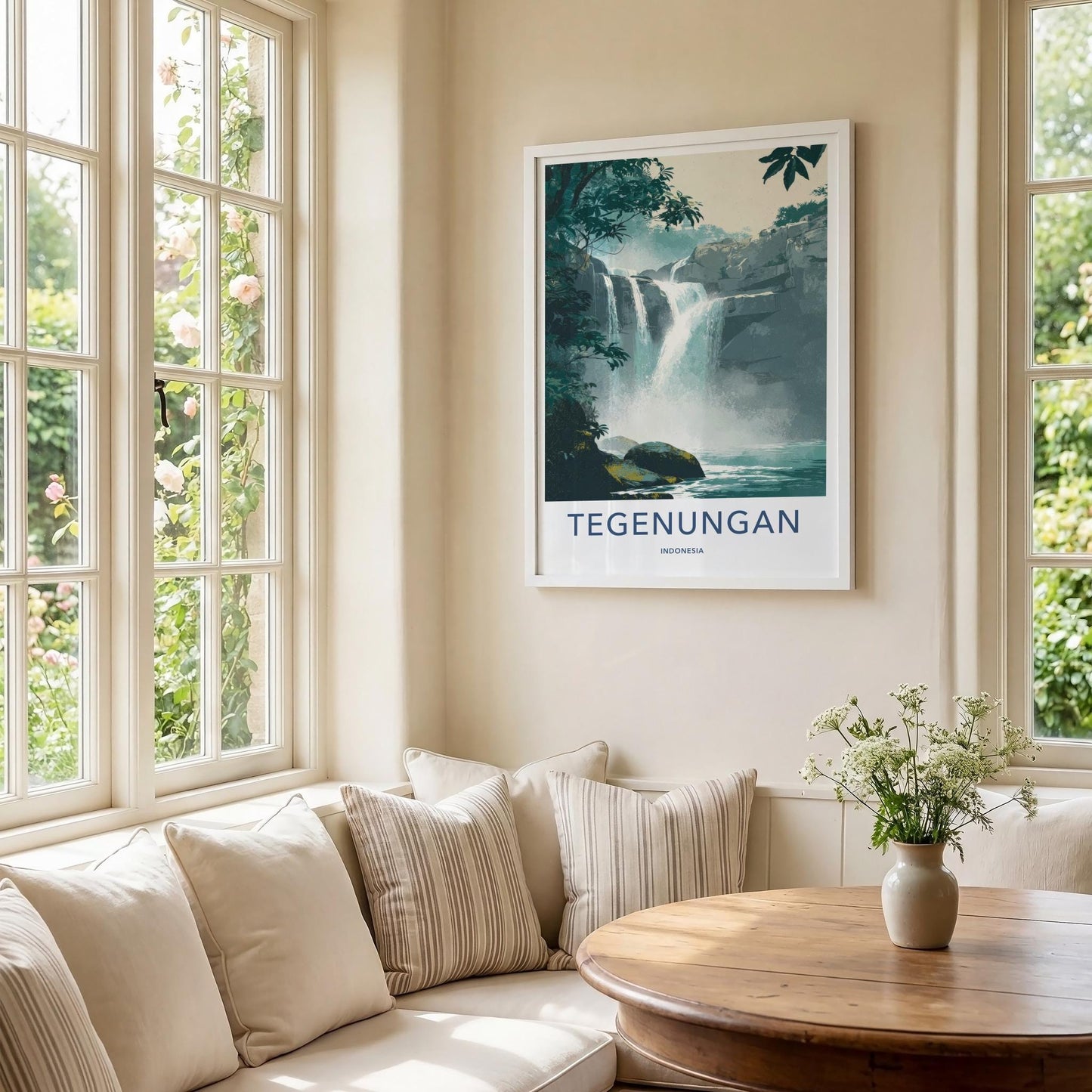 Tegenungan Poster - Indonesia Wall Art - Cascading Waterfalls Rocks Gift