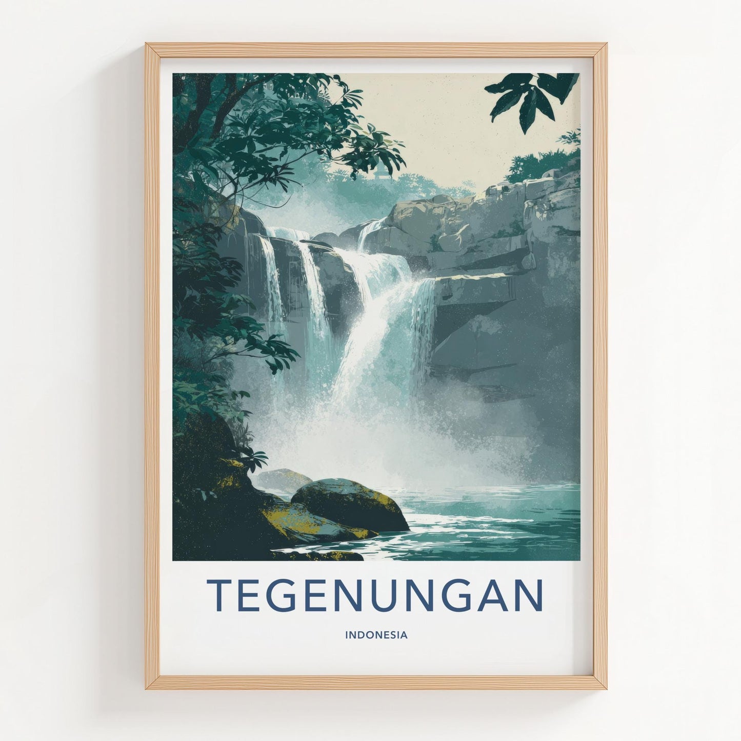 Tegenungan Poster - Indonesia Wall Art - Cascading Waterfalls Rocks Gift