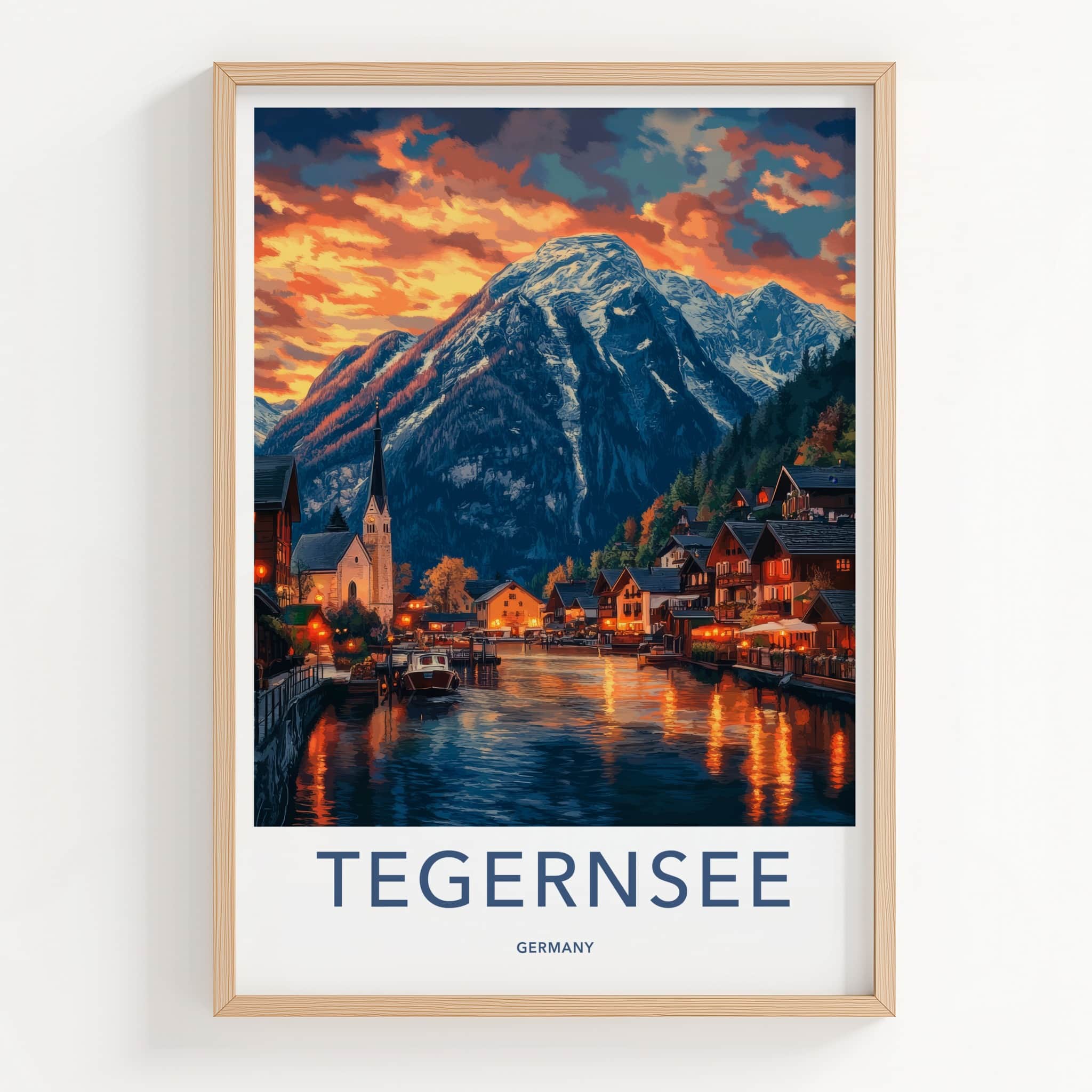 Tegernsee Poster - Germany Travel Art - Evening Village Reflections Home Decor