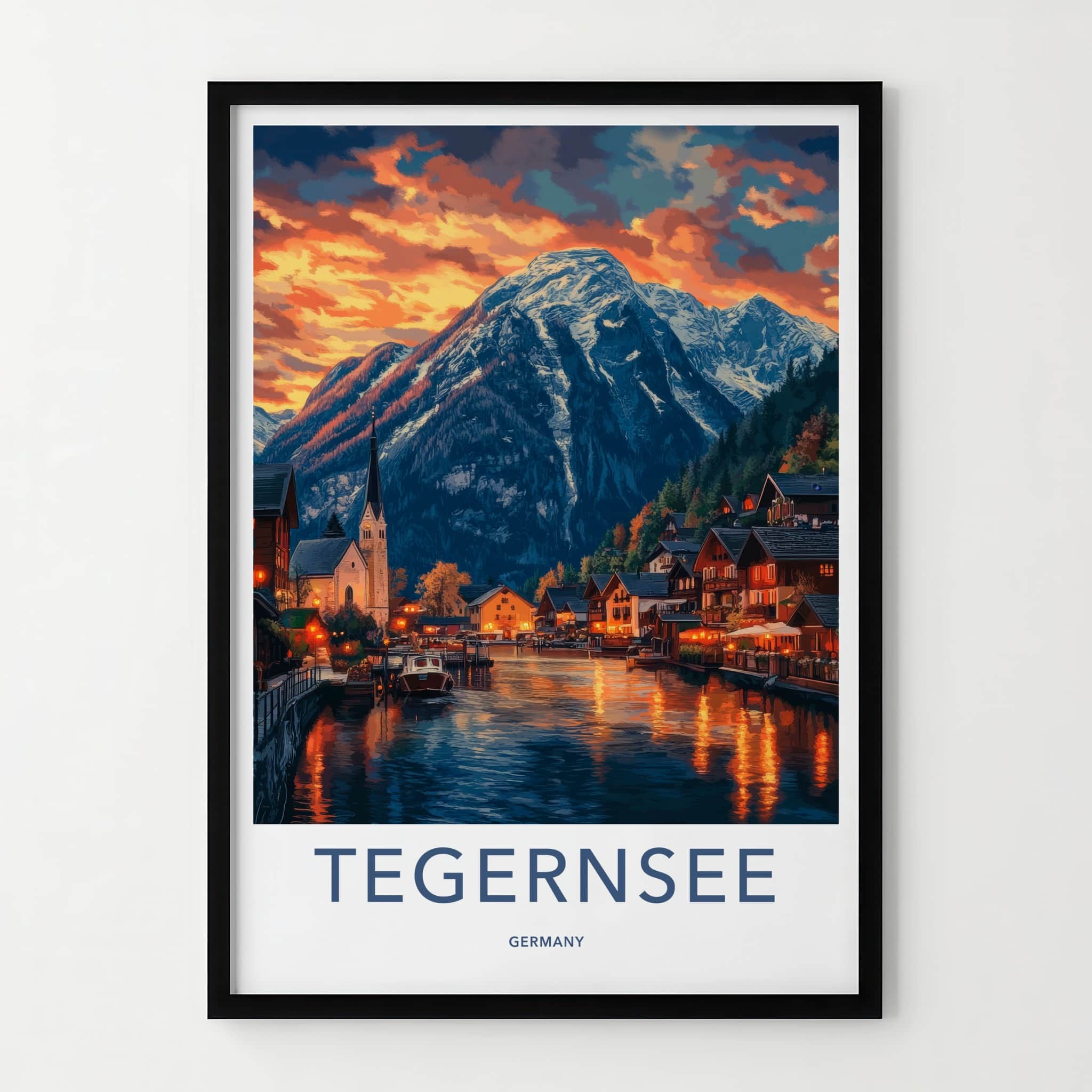 Tegernsee Poster - Germany Travel Art - Evening Village Reflections Home Decor