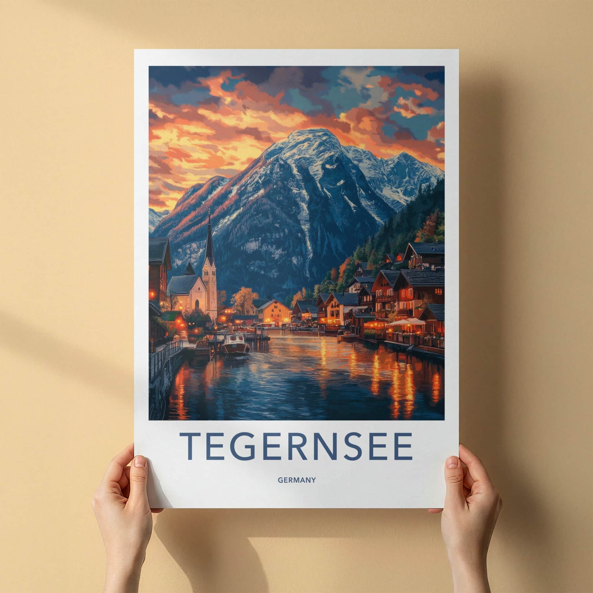 Tegernsee Poster - Germany Travel Art - Evening Village Reflections Home Decor