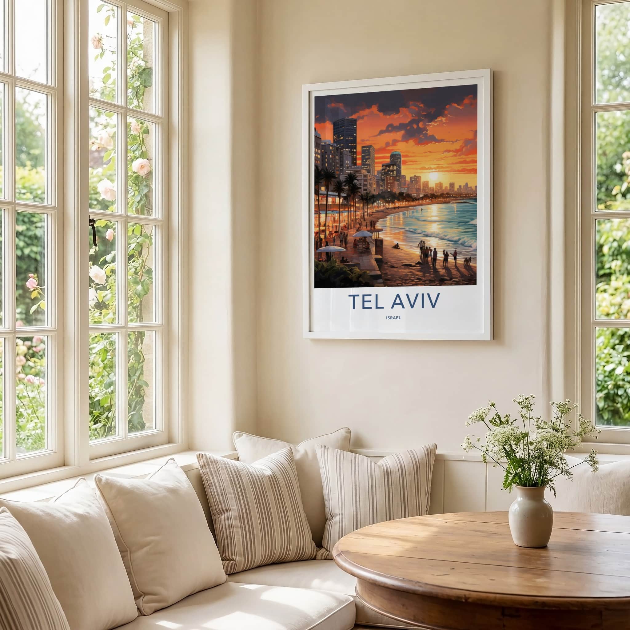Tel Aviv Poster - Israel Art Print - Sunset Beach Skyline Home Decor
