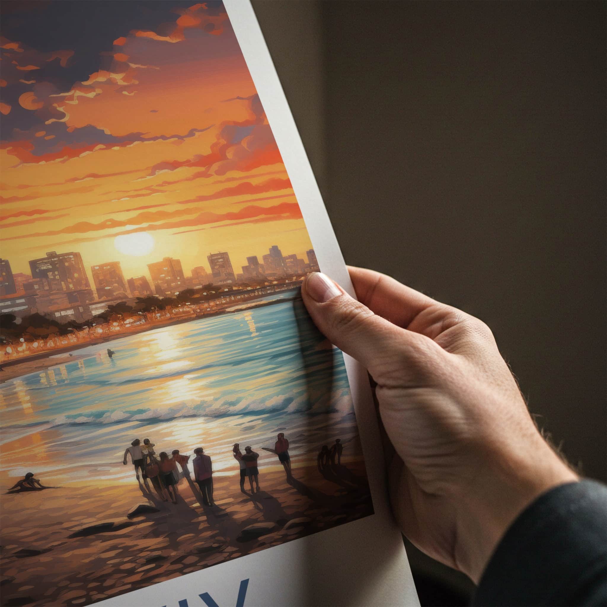 Tel Aviv Poster - Israel Art Print - Sunset Beach Skyline Home Decor
