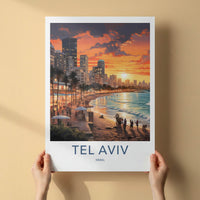 Tel Aviv Poster - Israel Art Print - Sunset Beach Skyline Home Decor
