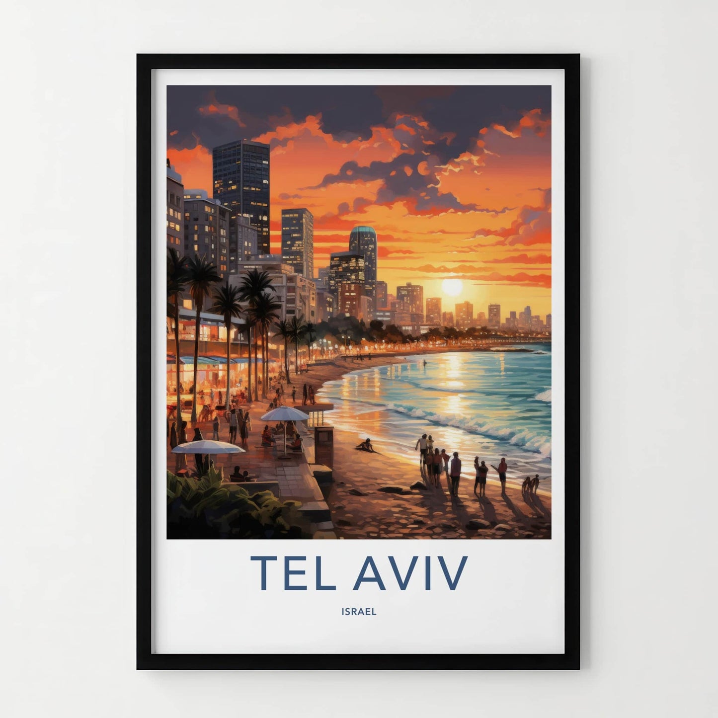 Tel Aviv Poster - Israel Art Print - Sunset Beach Skyline Home Decor