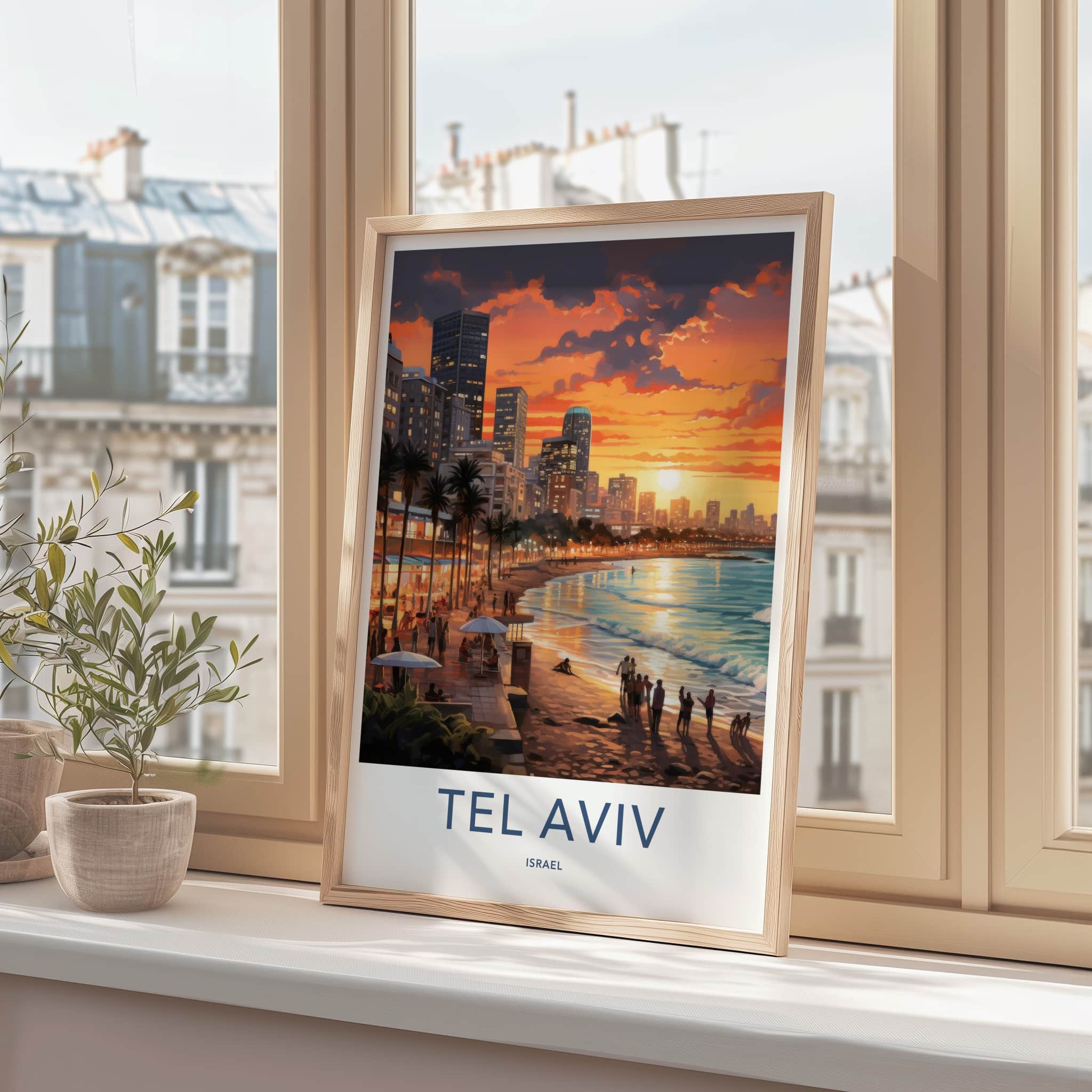 Tel Aviv Poster - Israel Art Print - Sunset Beach Skyline Home Decor