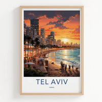 Tel Aviv Poster - Israel Art Print - Sunset Beach Skyline Home Decor